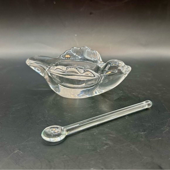 Vintage Clear Crystal Glass Bird, Pipe Holder Trinket Dish Bowl with Spoon 4” - Picture 1 of 4